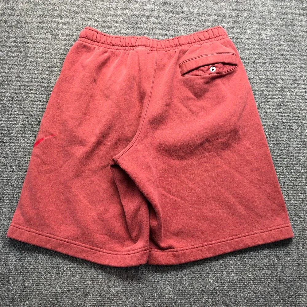 Nike Mens Fleece Shorts Red Big Swoosh Logo Drawstring Pockets Small